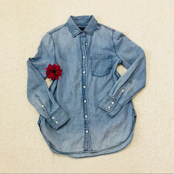 J. Crew Pocket Shirt Chambray Blue XS Button Down - Picture 2 of 8